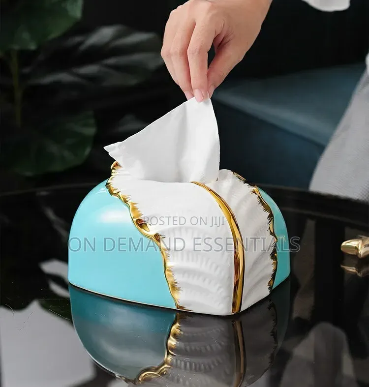 White and Gold Leaf Design Ceramic Serviette Holder