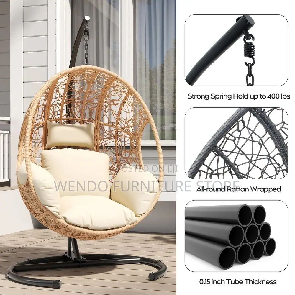 Home Chairs; Rattan Made Hammock Swing Seats With Leather Cushion