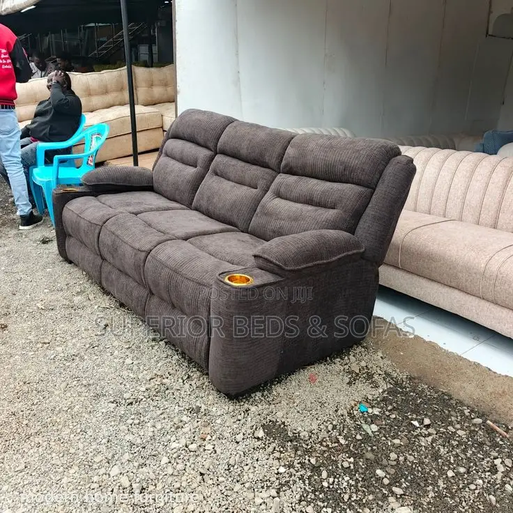 3 Seater Brown Semi-Recliner Sofa With Cup Holders in Utawala