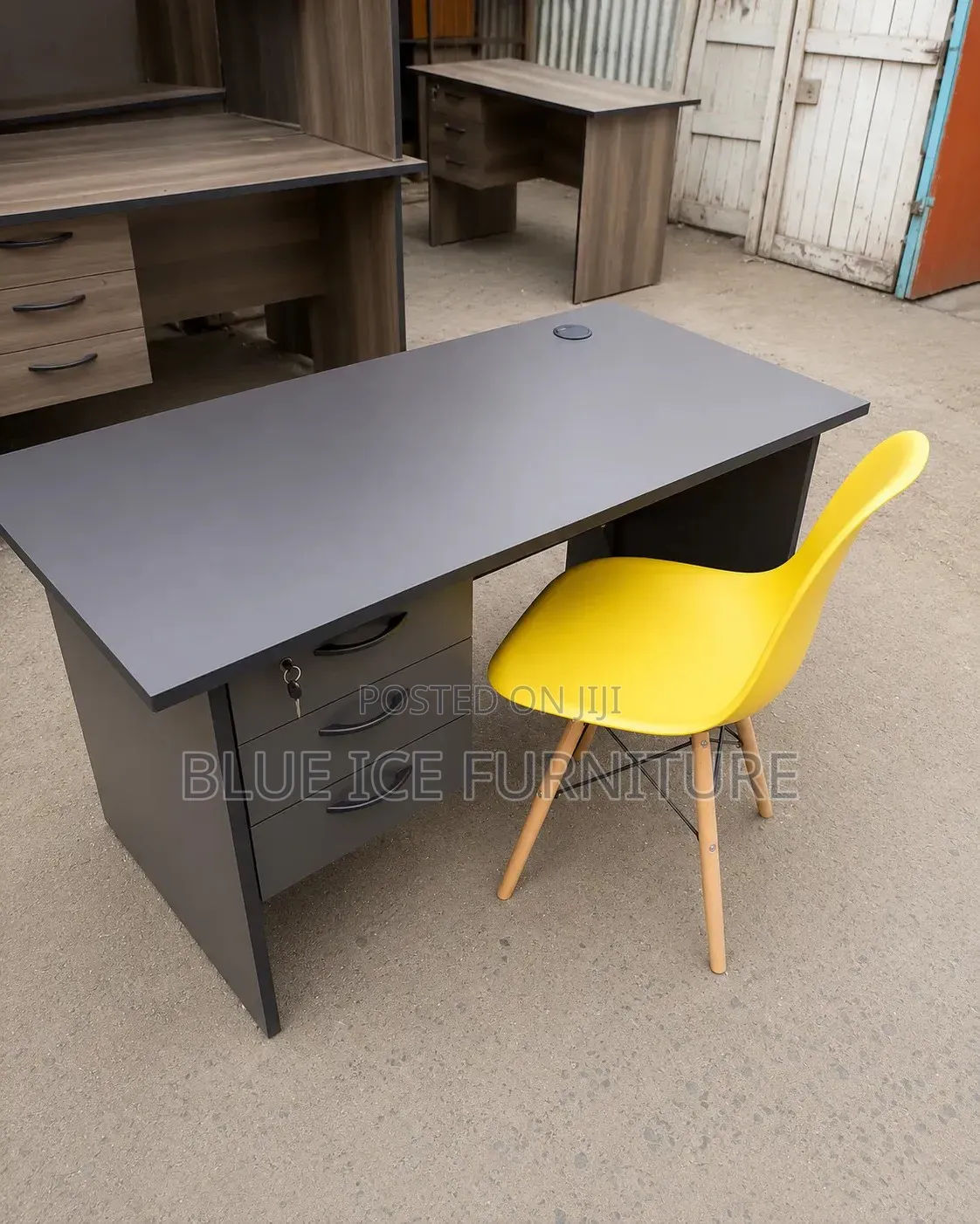 Grey Office Desk With White Eames Chair