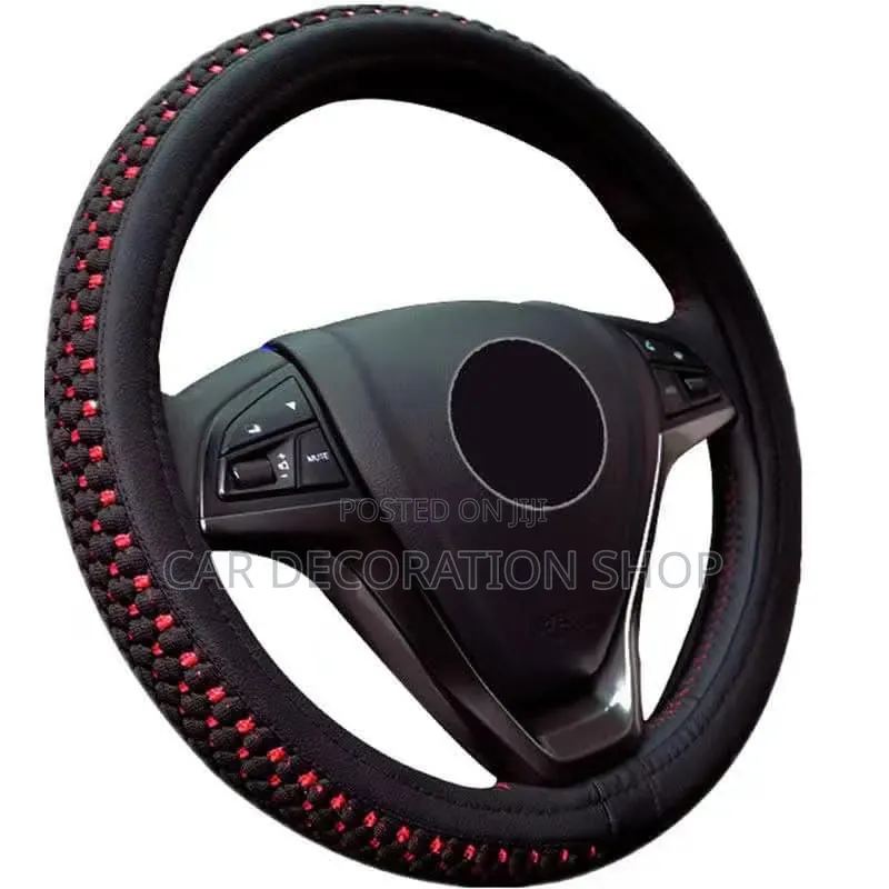Black Red Interwoven Braided Rope Steering Wheel Cover