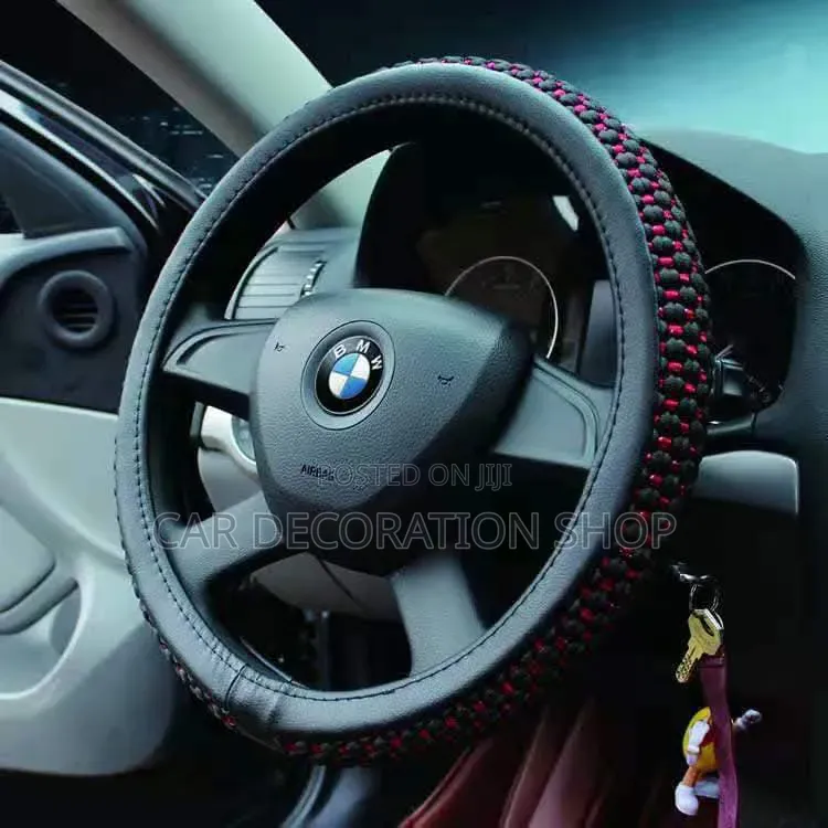 Black Red Interwoven Braided Rope Steering Wheel Cover