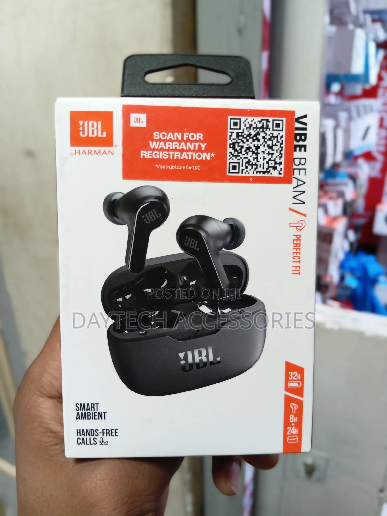 The JBL Vibe Beam True Wireless Earbuds.