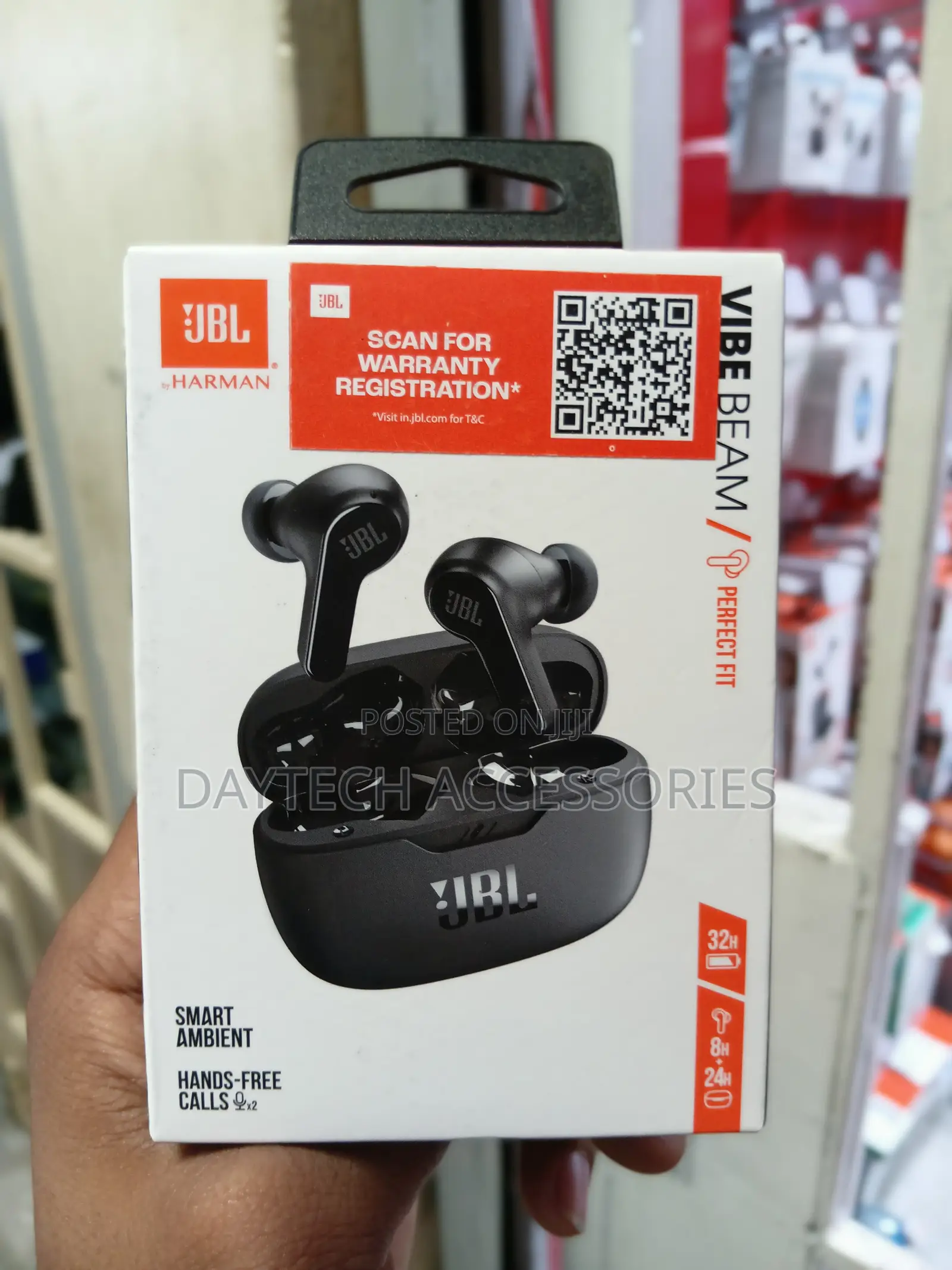 The JBL Vibe Beam True Wireless Earbuds.