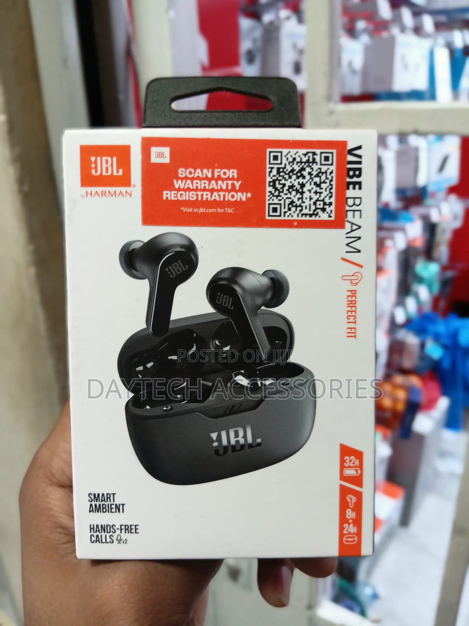 The JBL Vibe Beam True Wireless Earbuds.