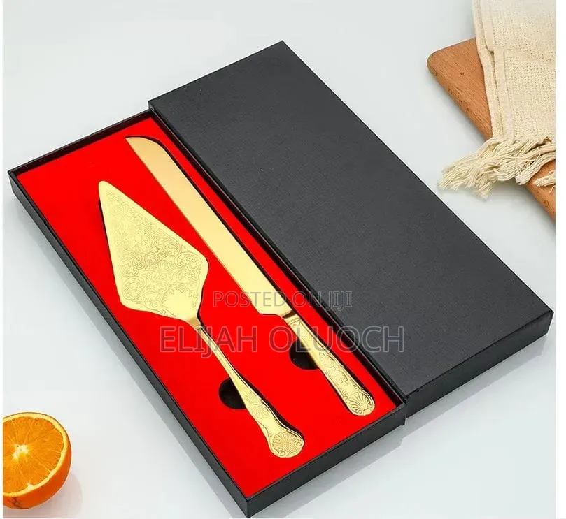 Gold Stainless Steel Cake Server Set .Knife 34cm,Cake Server 29cm*