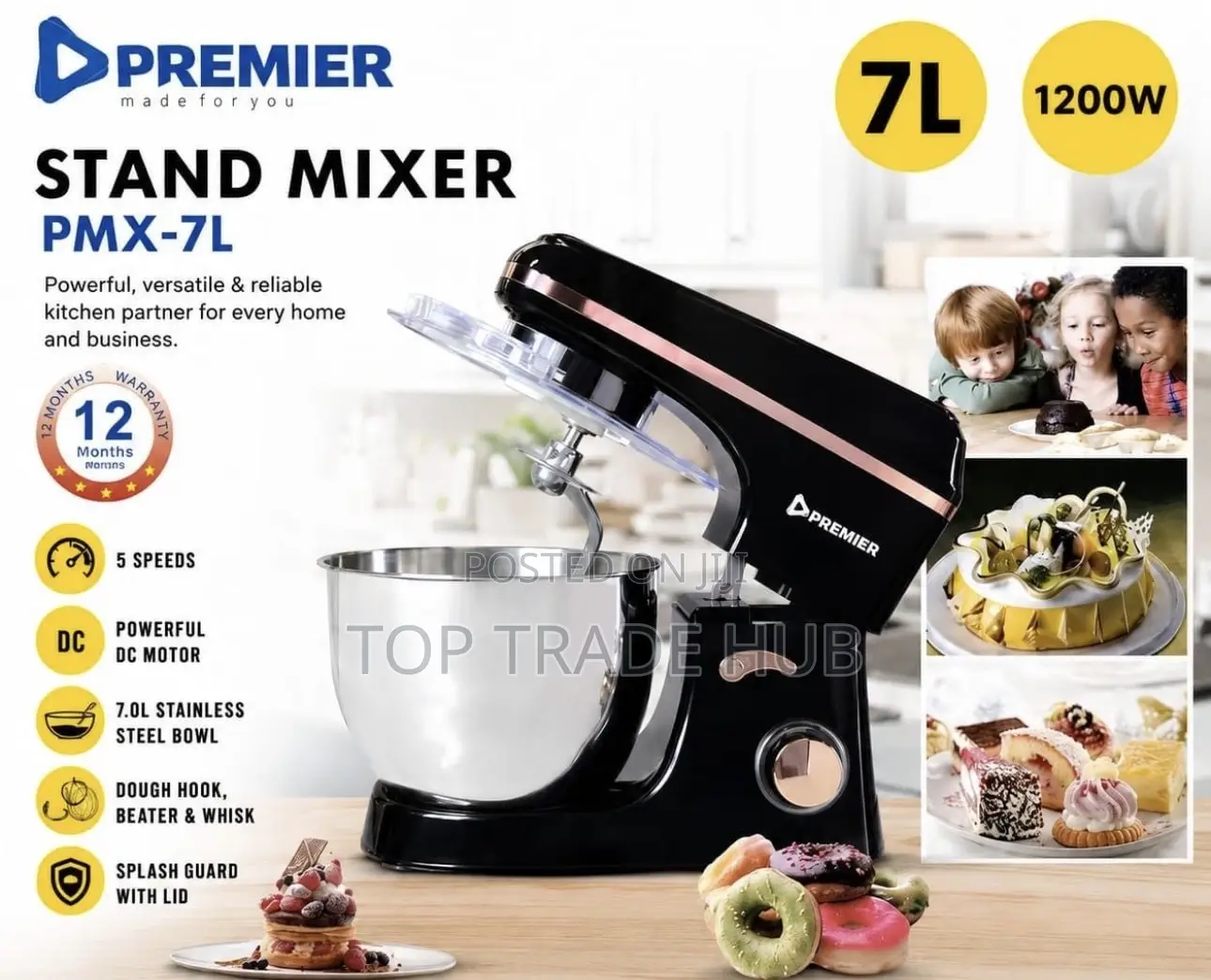 Premier Stand Mixer 7L Stainless Steel Bowl 1200W