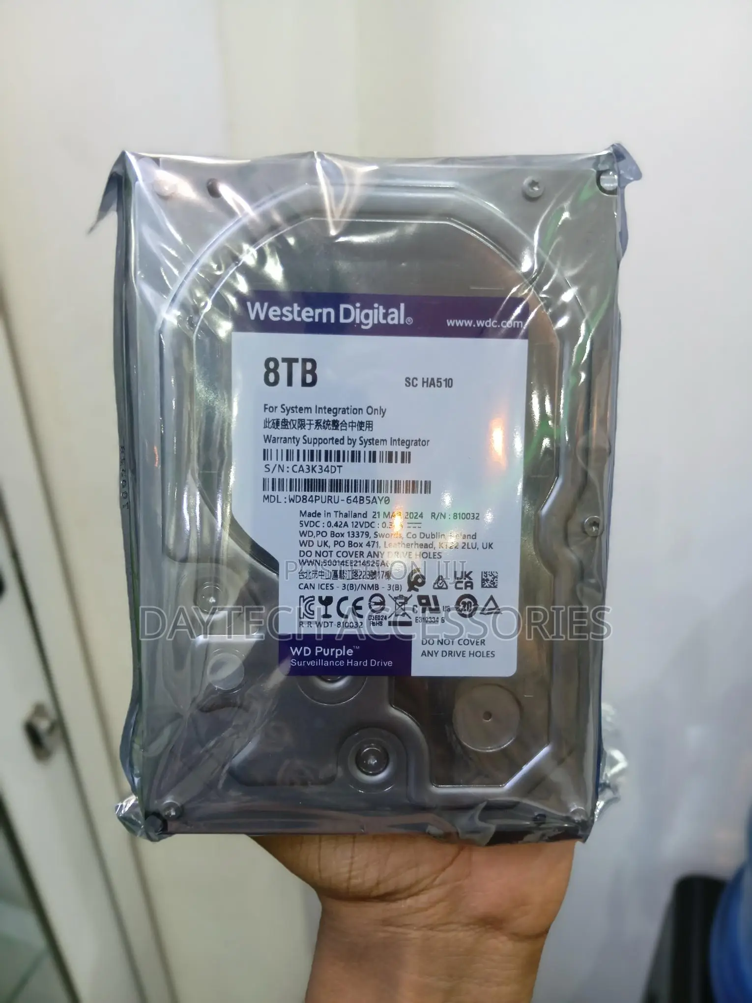 8TB Western Digital WD Purple Surveillance Hard Drive.