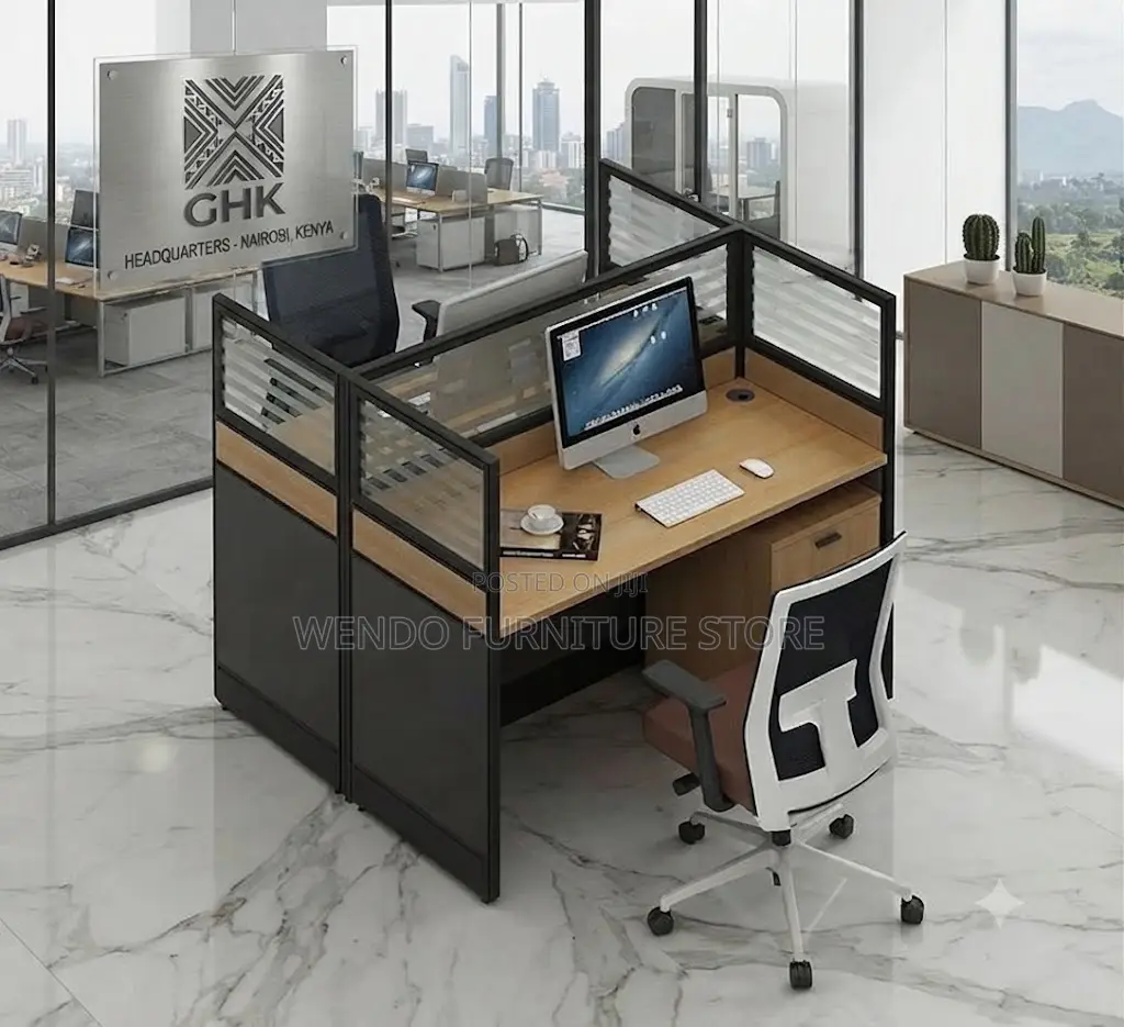 Office Workstation; Two Users Square Shaped Brown Office Workstation