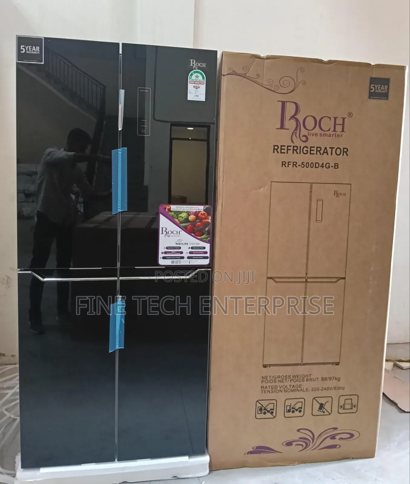 Roch 421 Litres GLASS FOUR DOOR Refrigerator