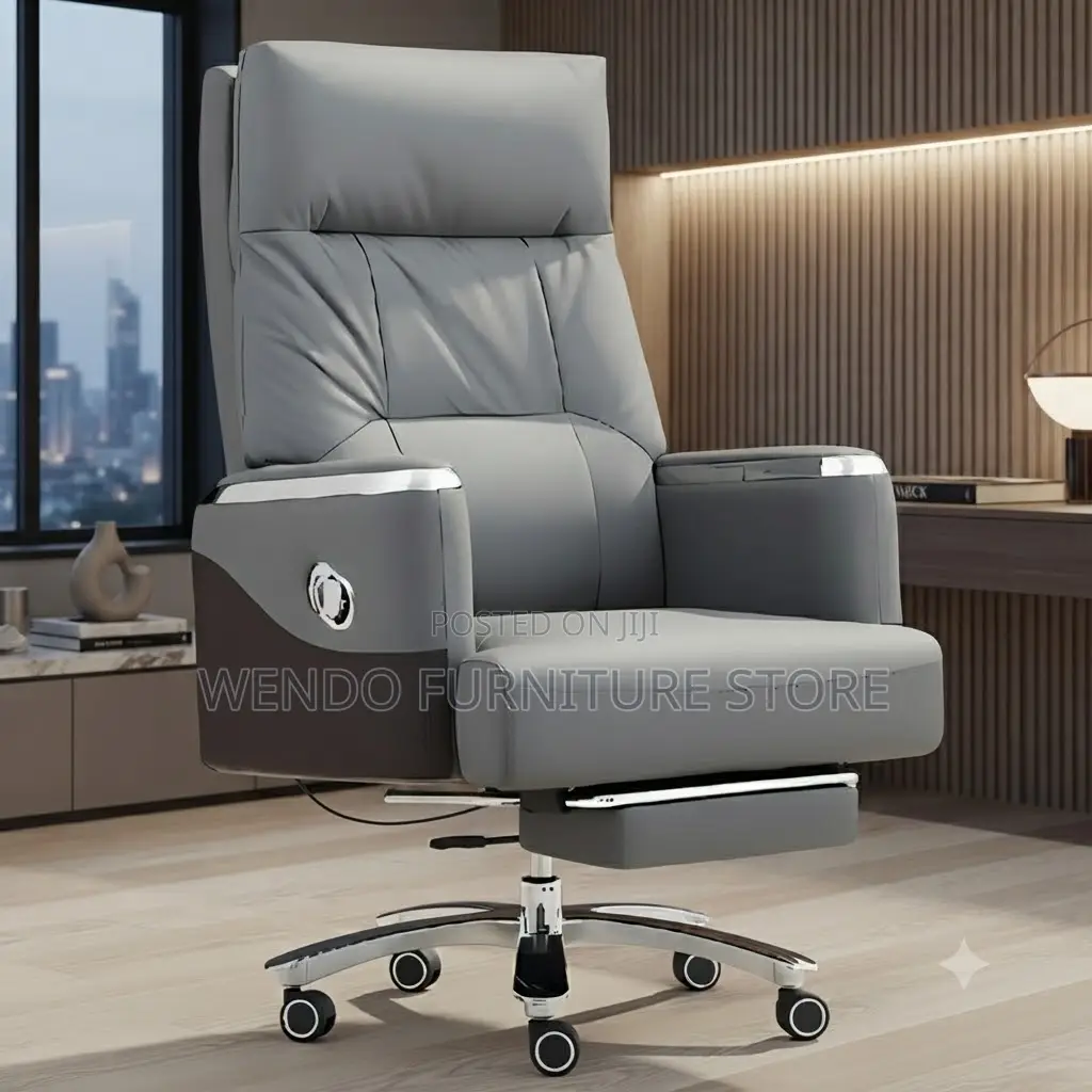 Office Chairs; Leather Executive CEOS Chair With Folding Footrest