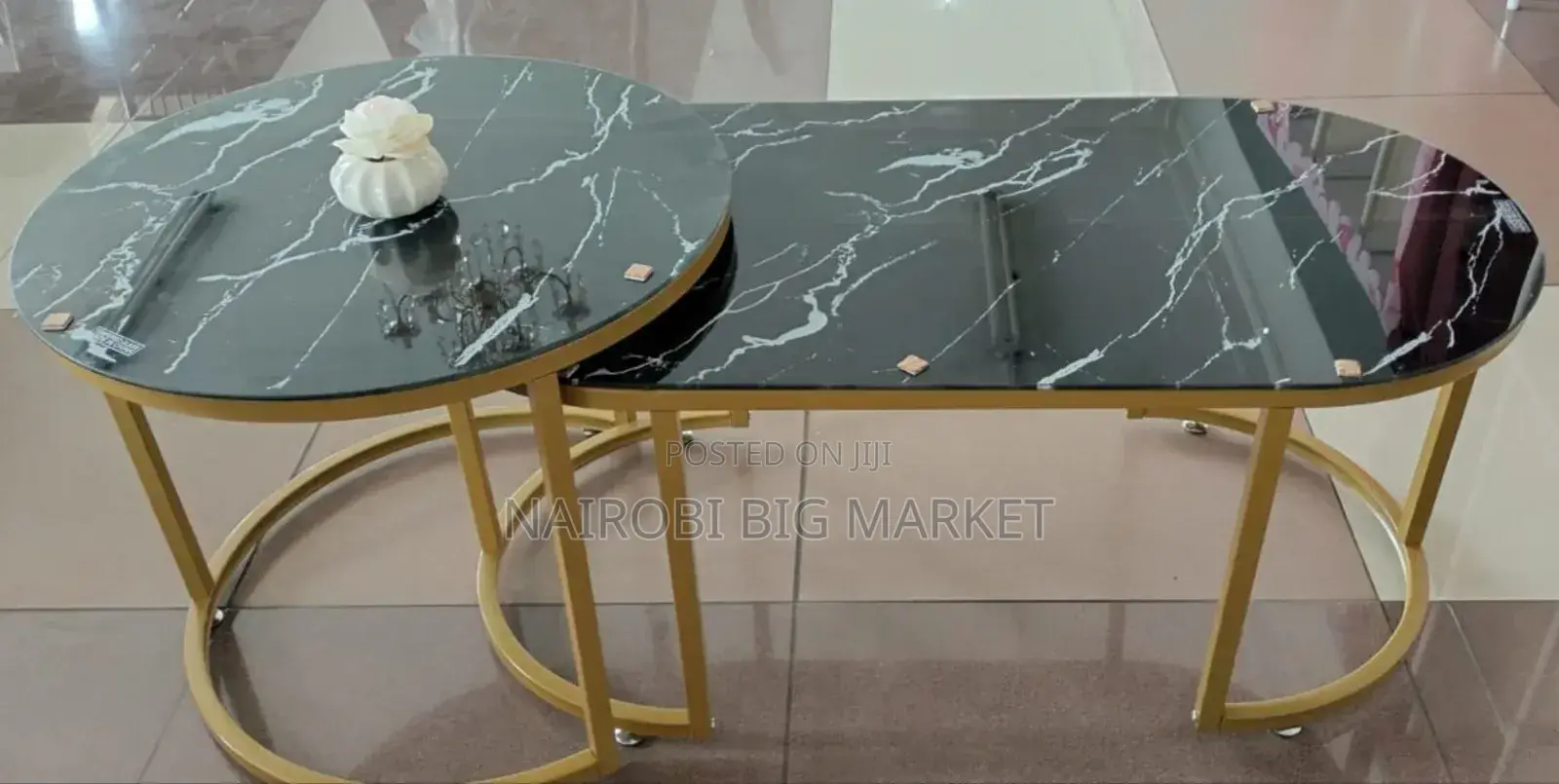 Black Nesting Table With Glass Effect