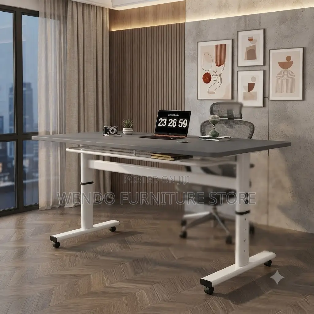 Office Desk; White Manual Adjustable Height Standing Desk