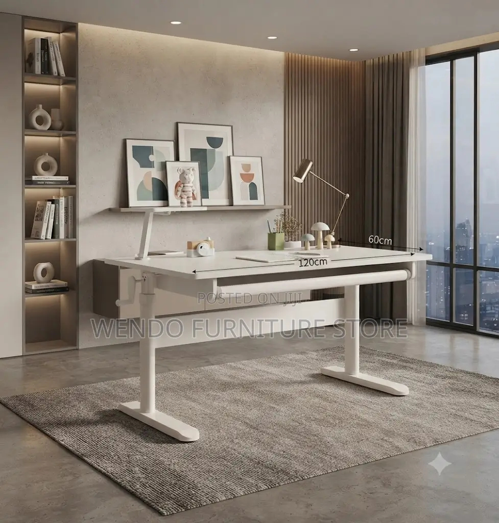 Office Desk; White Manual Adjustable Height Standing Desk