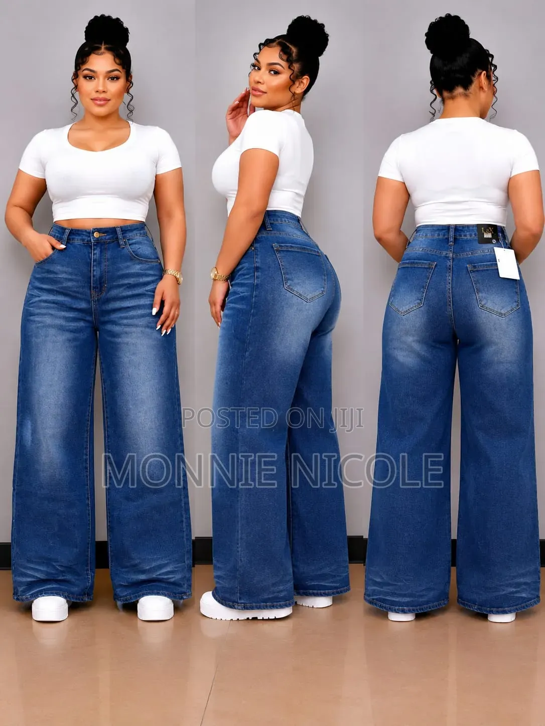 Fnochy Women Flare Jeans High Waisted Wide Leg Baggy Jeans