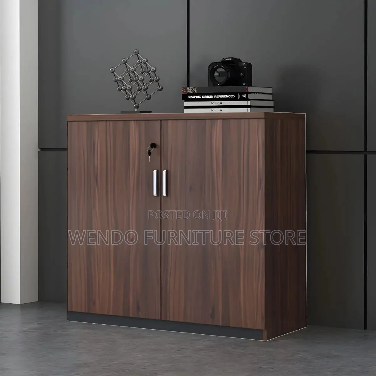 Office Cabinet : Dark Walnut 2-Door Wooden Office Credenza Cabinet