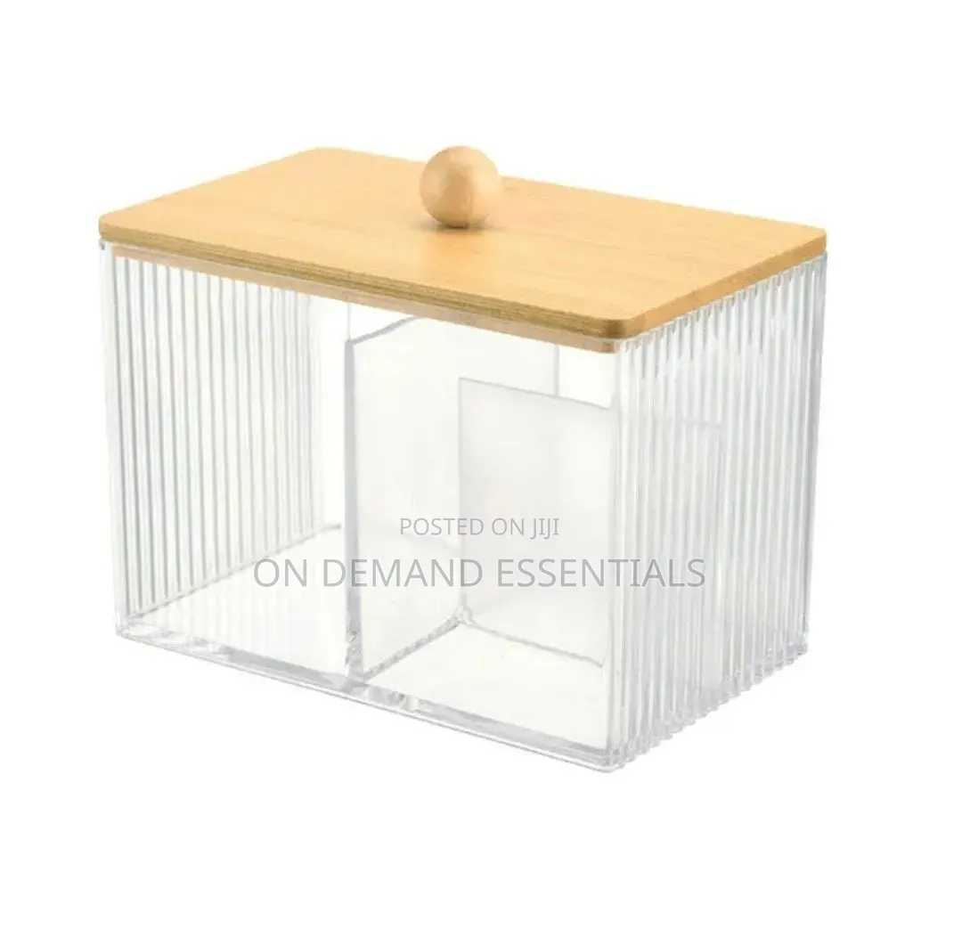 Acrylic Earbuds/Swab Organizer With Bamboo Cover
