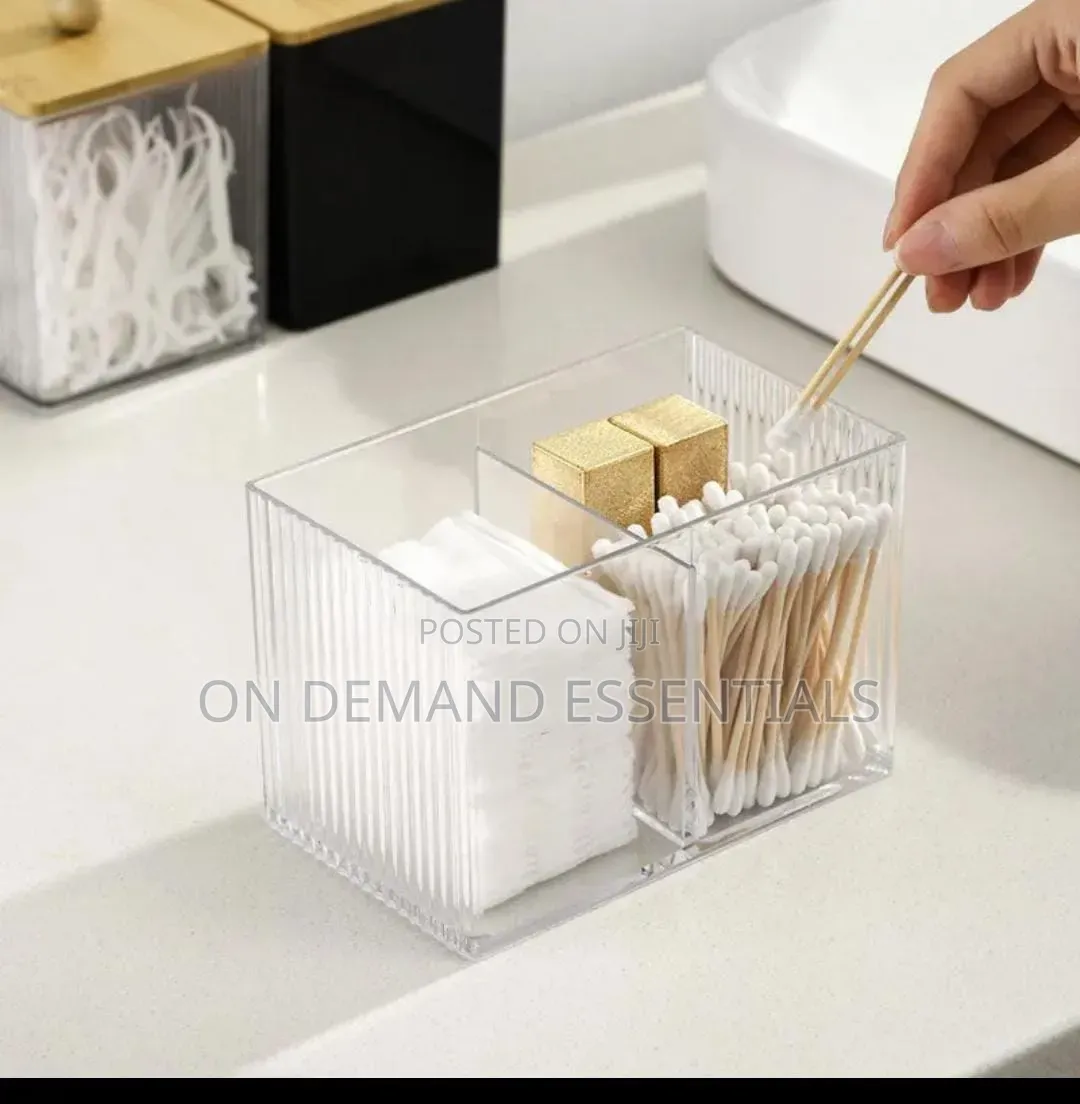 Acrylic Earbuds/Swab Organizer With Bamboo Cover