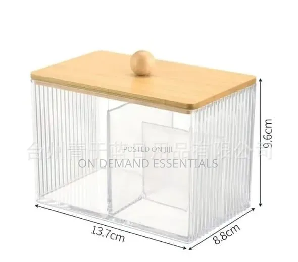 Acrylic Earbuds/Swab Organizer With Bamboo Cover