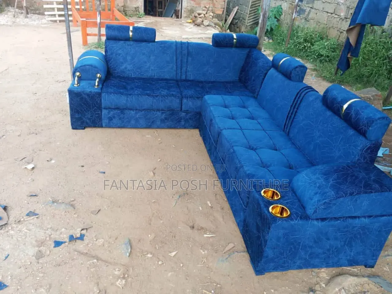 Blue L-Shaped Corner Seat 7-Seater