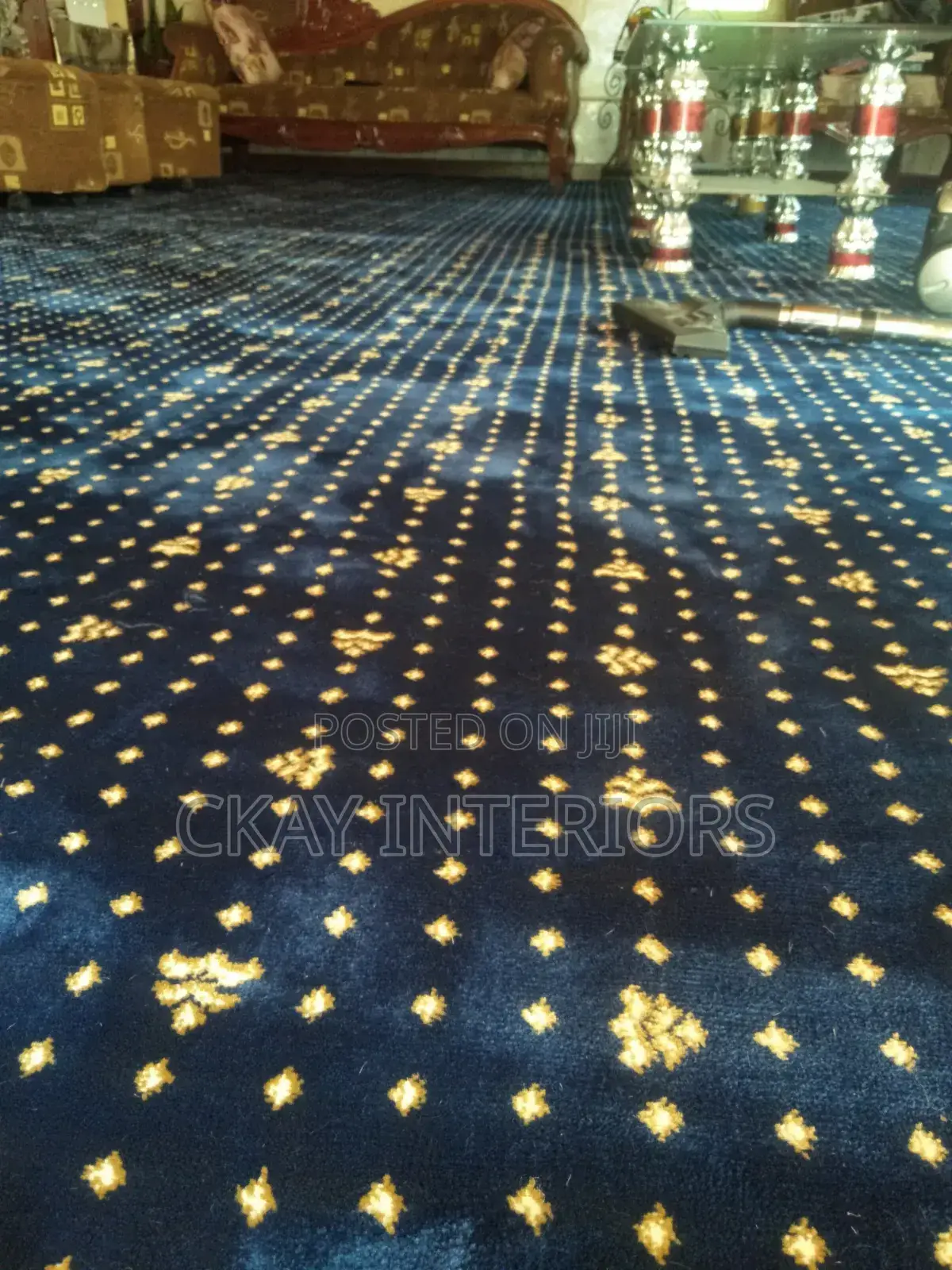 Presidential Blue With Flowered Patterns Wall to Wall Carpets