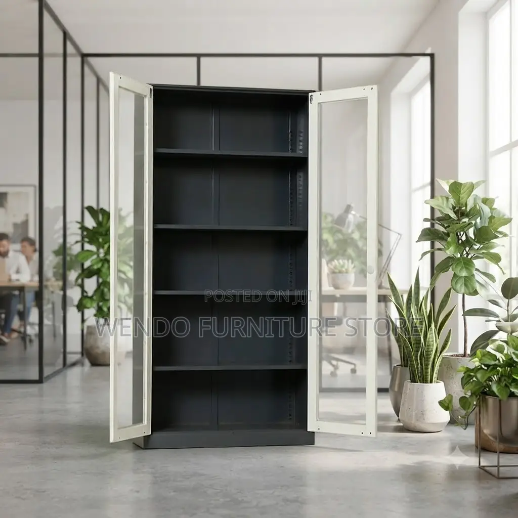 Office Cabinet; Five Shelves Office Files Cabinet With Glass Front