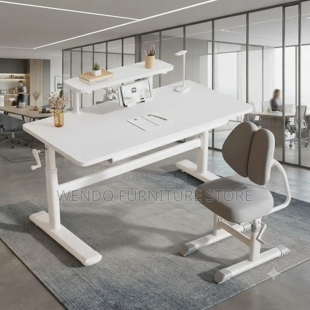 Office Desk; Adjustable Height White Home Office Computer Table