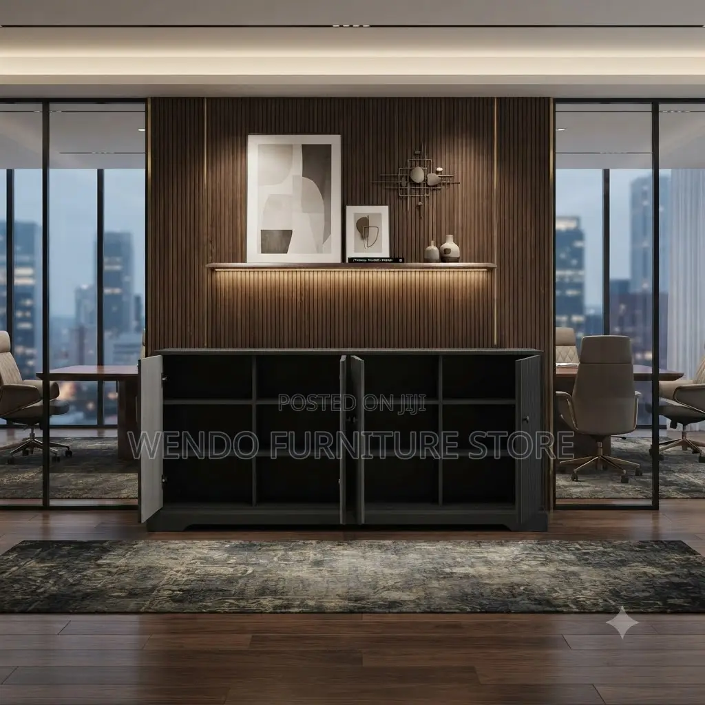 Office Cabinet; Wooden Executive Gray Office Files and Docs Credenza