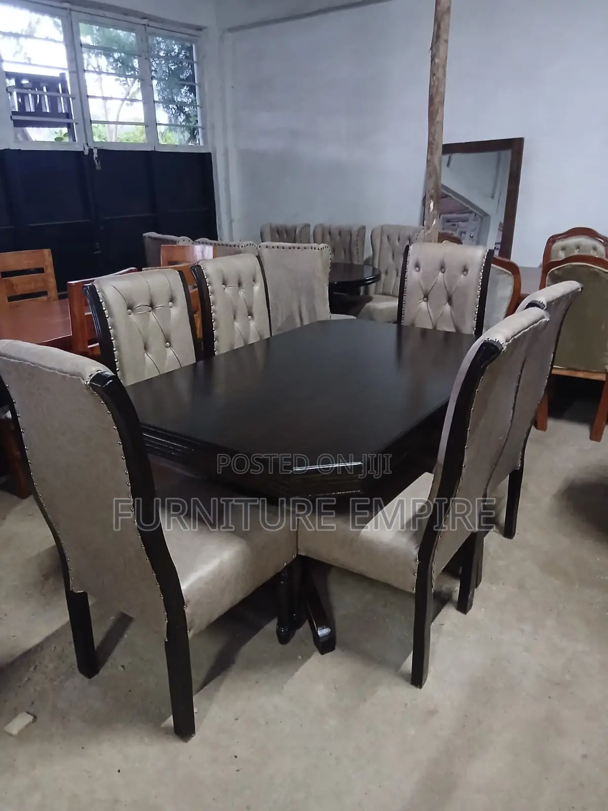 6 Seater Rectangular Dining Set Dark Wood