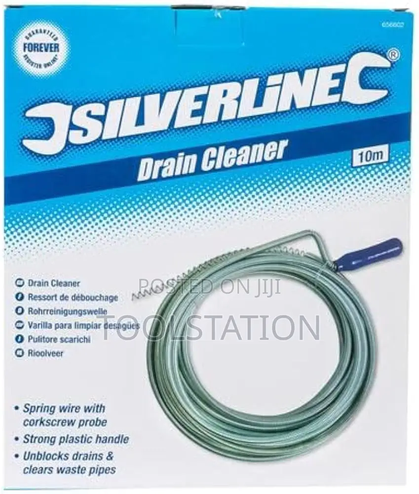 Silverline 9mm X 10m Spring Wire Drain Cleaner Cleaning Blocked Pipes