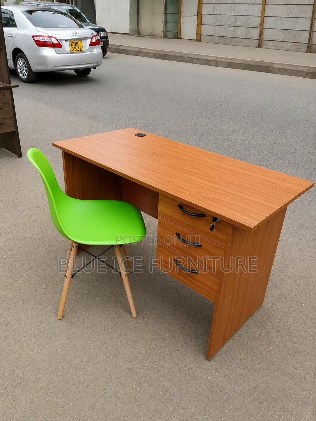 Wooden Workstation Desk With Eames Chair and Lockable Drawer