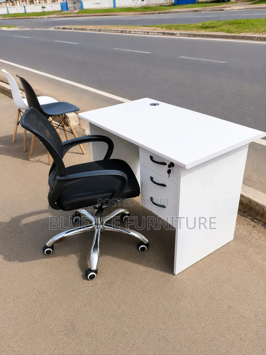 White Office Desk With Imported Mesh Office Chair