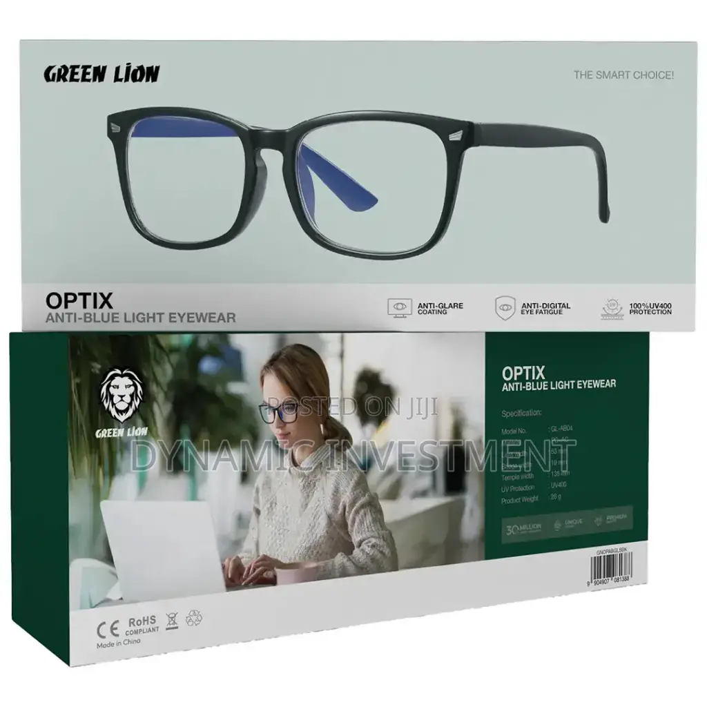 Green Lion Optics Anti-Blue Light Glasses UV Protection - Black