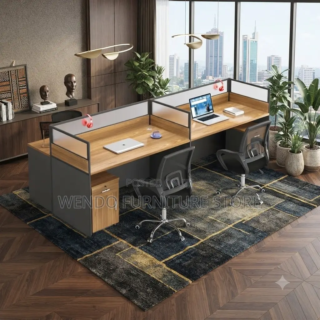 Office Workstation; Two Users Brown Office Privatized Workstation