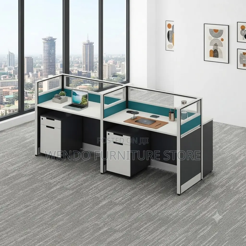 Office Workstation; Two Users Brown Office Privatized Workstation