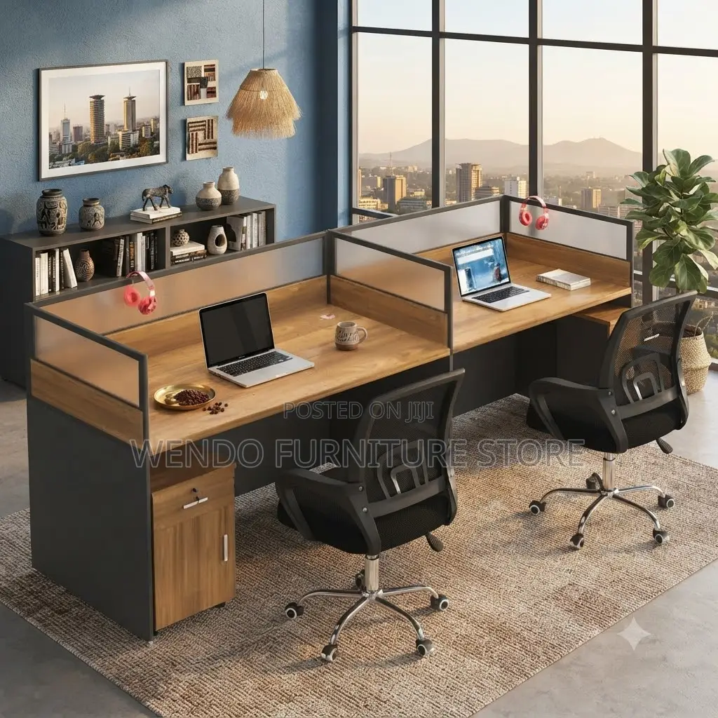 Office Workstation; Two Users Brown Office Privatized Workstation