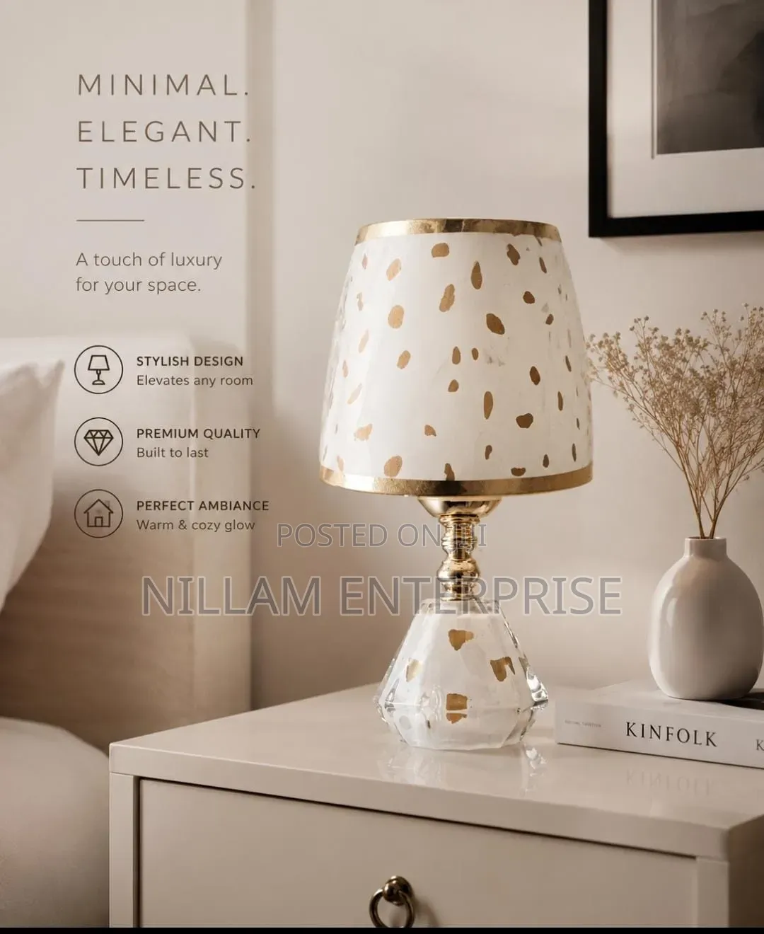 Simple Golden Polka Bedside Lamp.