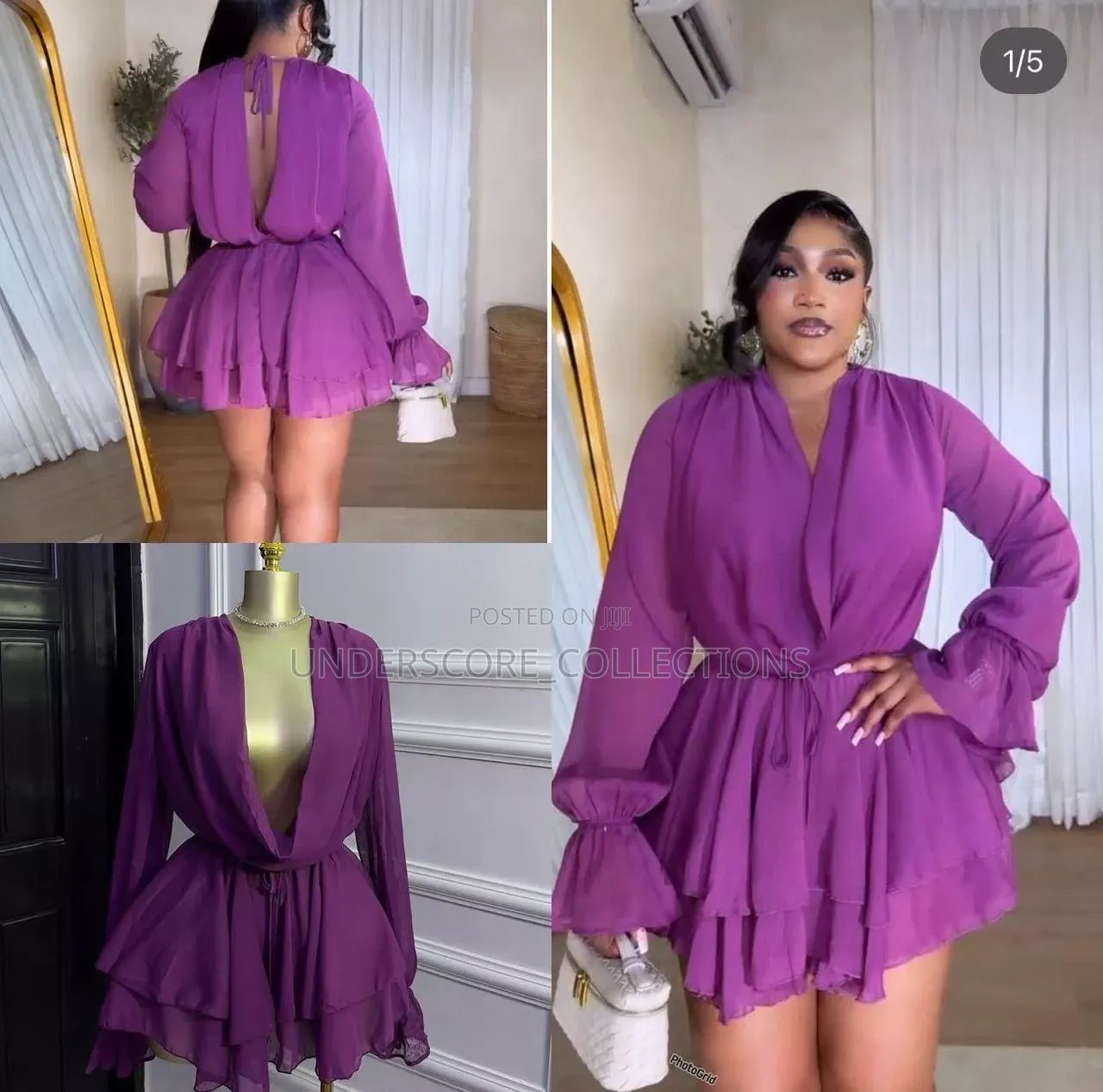 Chiffon Long Sleeve Mini Wrap Dress