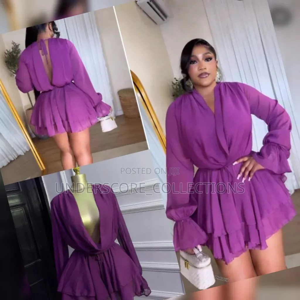 Chiffon Long Sleeve Mini Wrap Dress