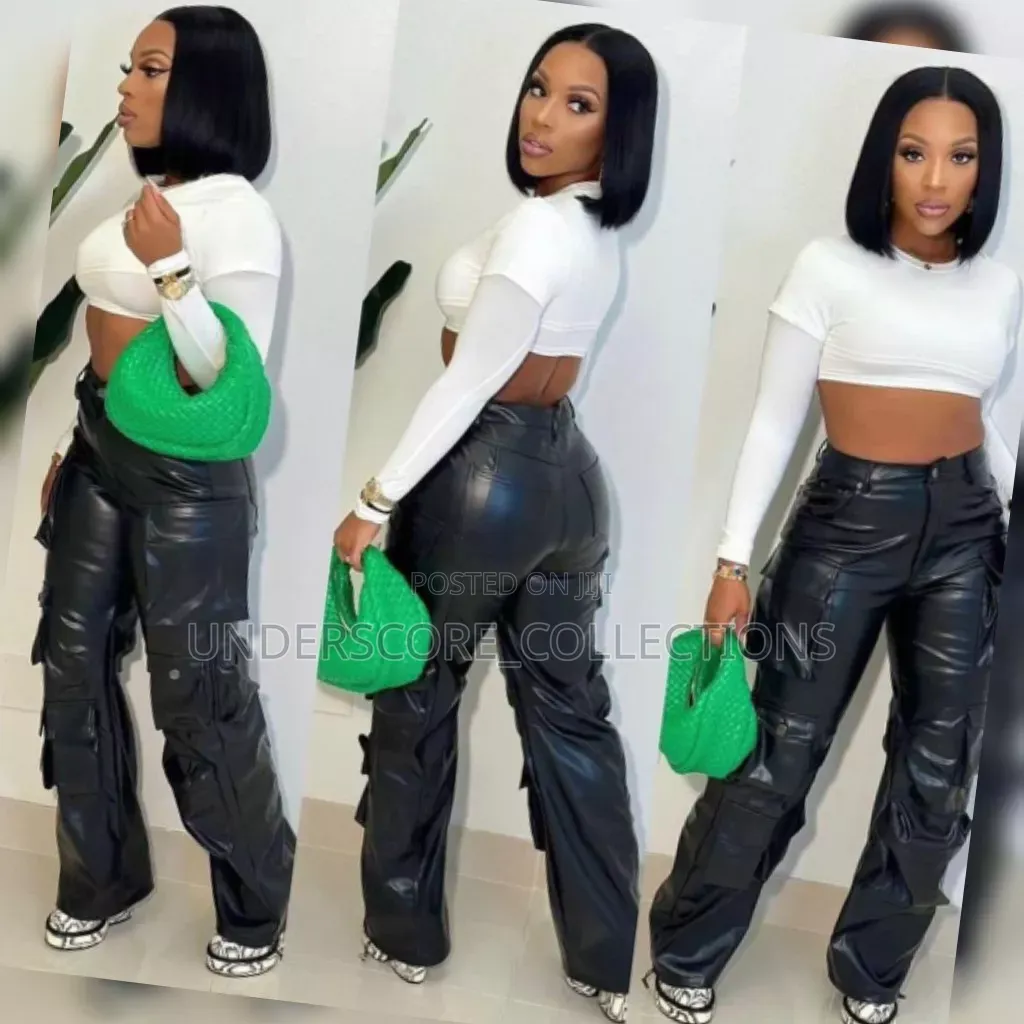 Black Leather Cargo Pants