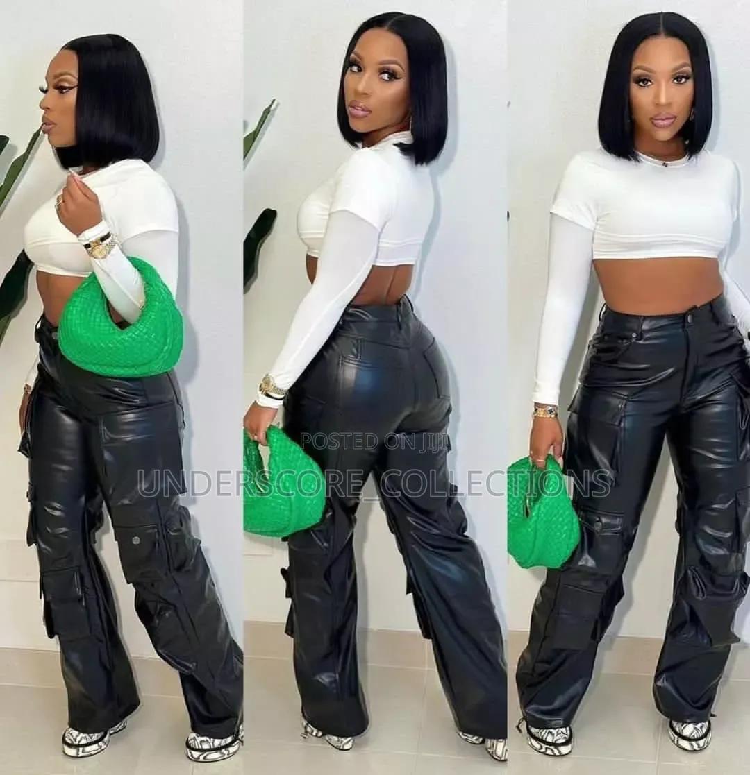 Black Leather Cargo Pants