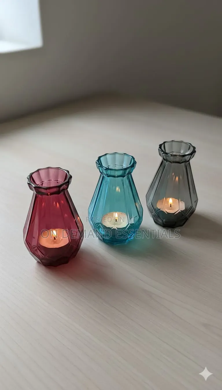 3pc Diamond Faceted Coloured Vase