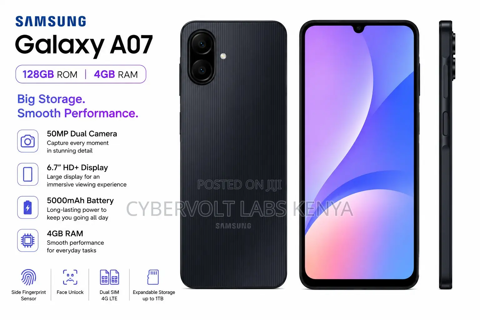 New Samsung Galaxy A07 4G 128 GB Black