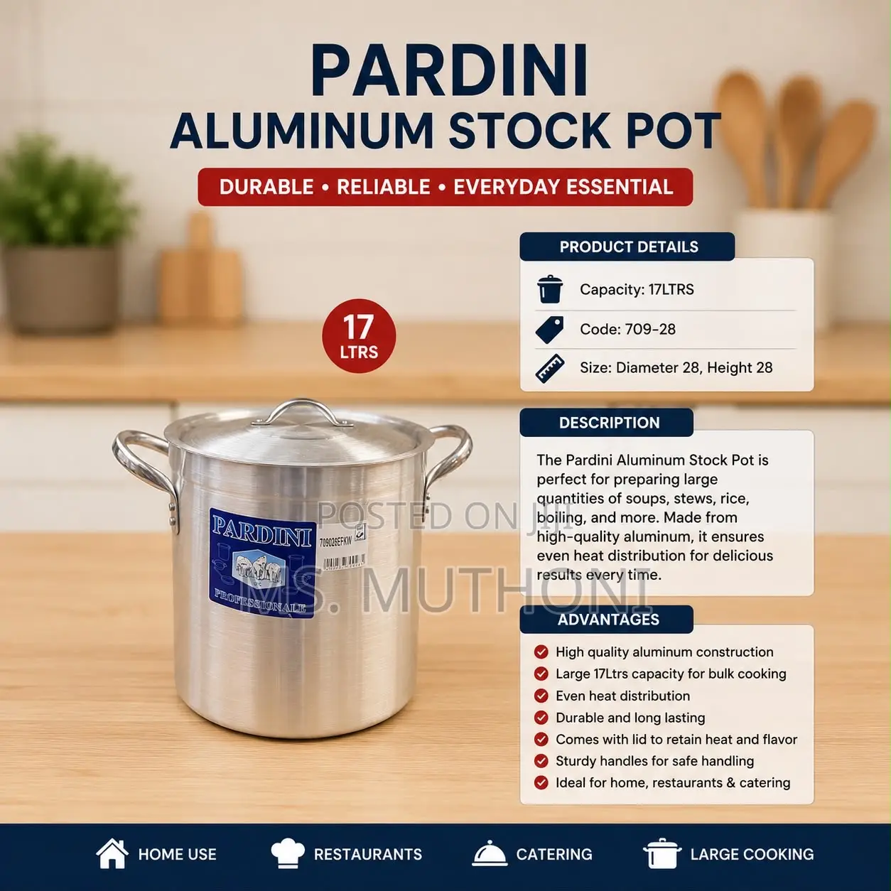 Restock!! Pardini Aluminium Stock Pot – 17ltrs