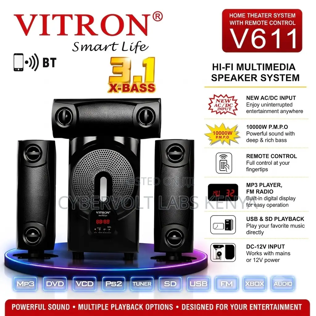 Vitron V611 Smart Multimedia Speaker System - 10000W PMPO, Bluetooth,