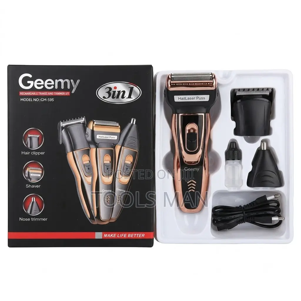Geemy GM-595 3in1 Rechargeable Hair Clipper Shaver Nose Trimmer Set