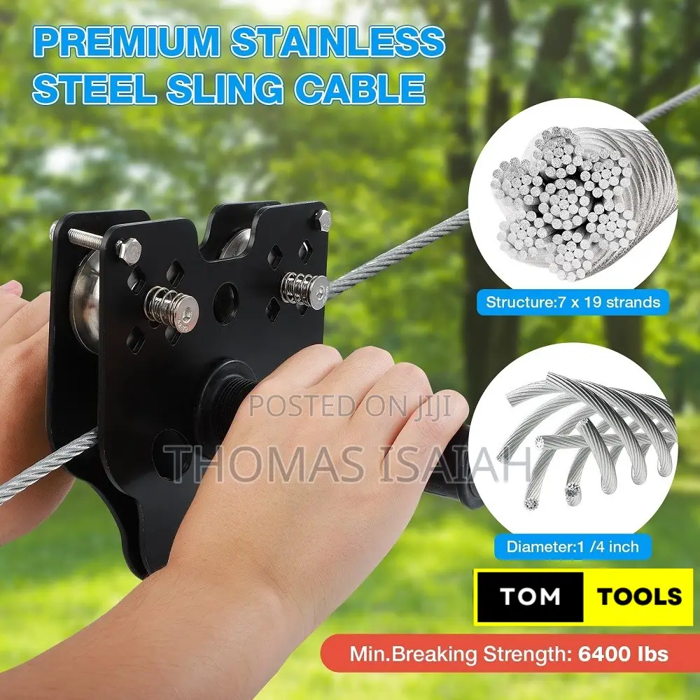 30m 100FT Zip Line for Adults and Kids With Spring Brake and Harness