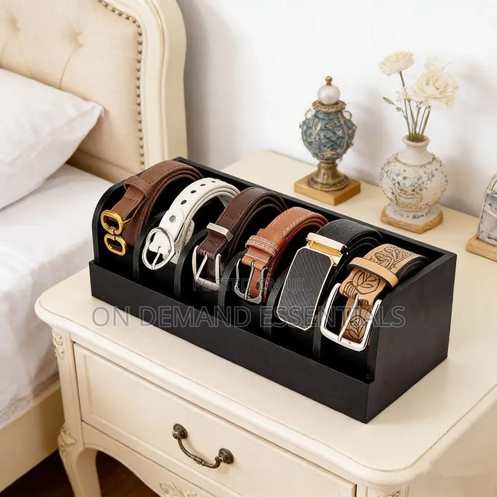 6 Slot Premium Bamboo Belt Organizer
