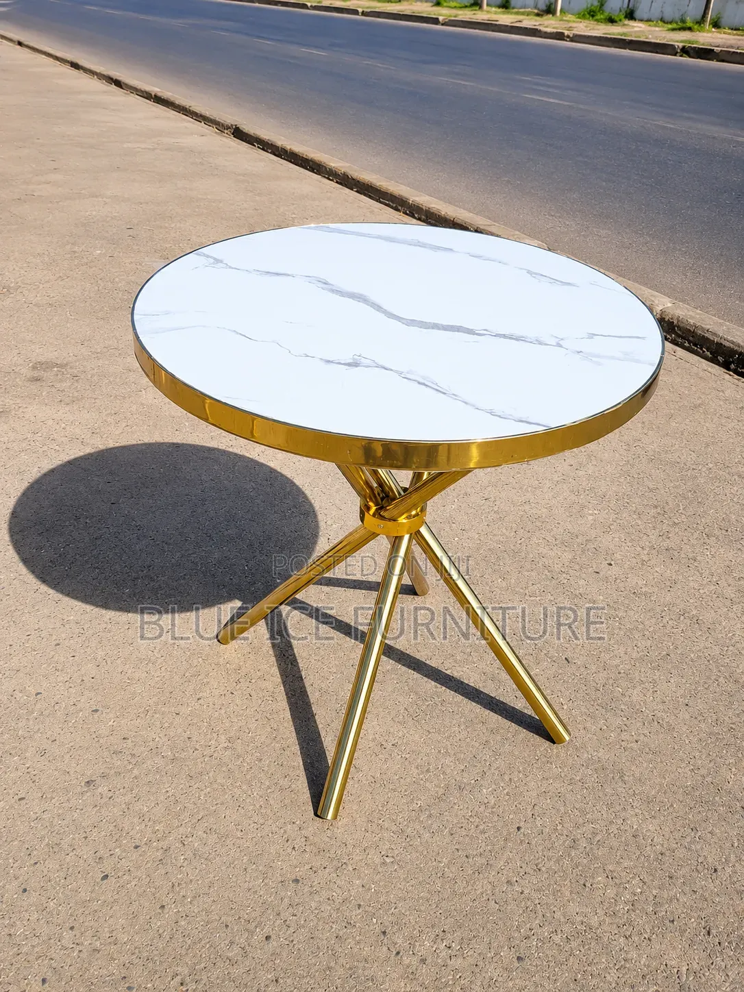 Modern Round Marble Dining Table -Gold Metal Base