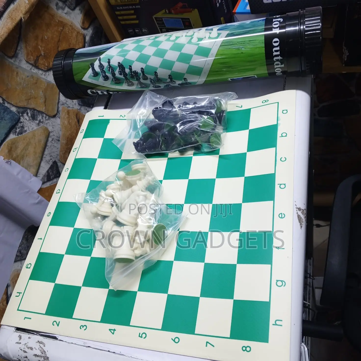 Roll-Up Chess Board Set With Plastic Pieces Storage Tube